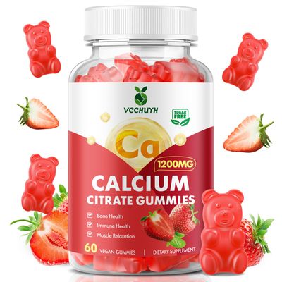 VCCHUYH Calcium Citrate Gummies 1200mg, Chewable Calcium Supplements for Women Men, Sugar Free Calcium Gummies for Bone, Muscle Immune Support, Strawberry Flavor 60 Count