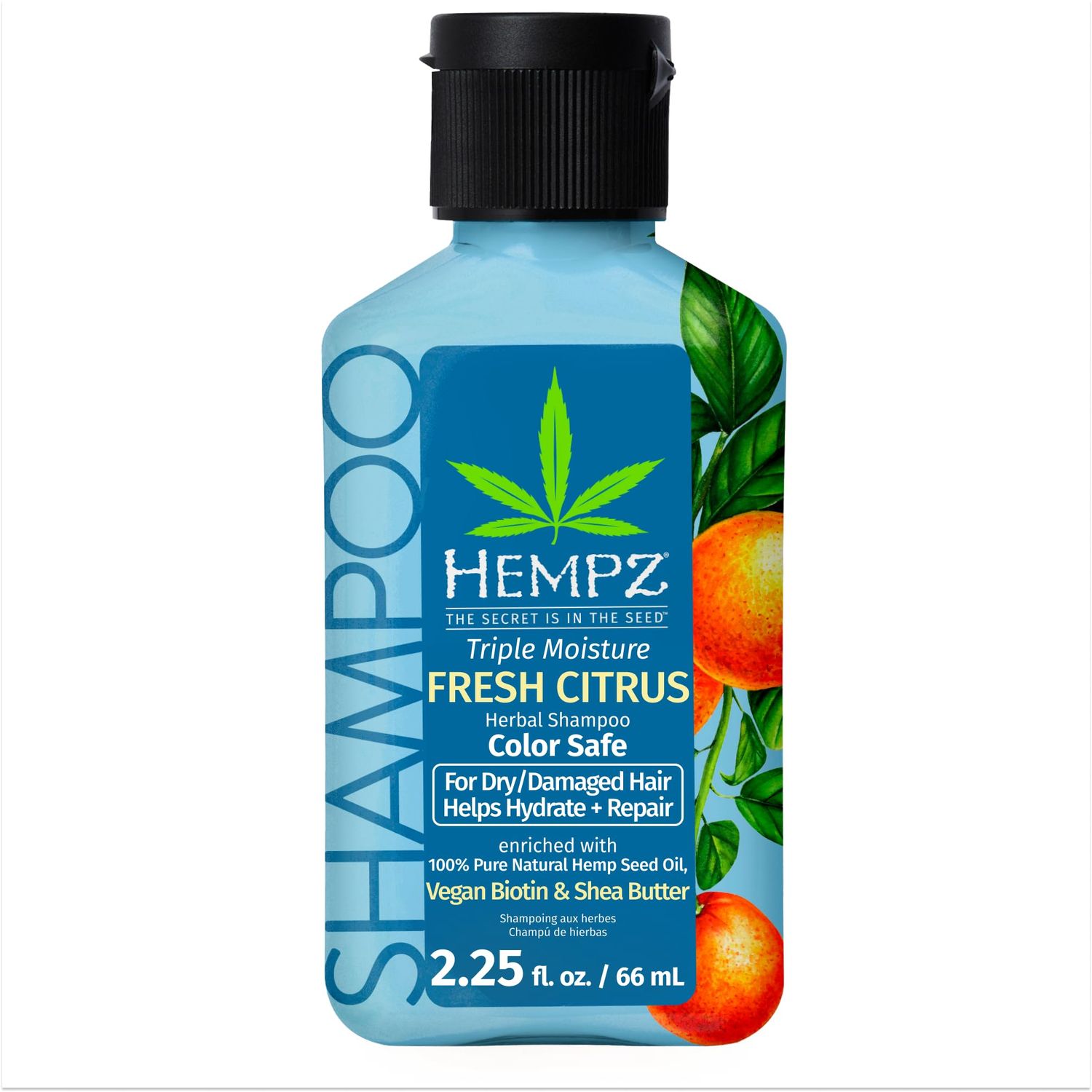 Hempz Biotin Hair Shampoo - Triple Moisture Peach Grapefruit - For Growth Strengthening of Dry, Damaged Hair - Travel Size 2.25 Fl OZ