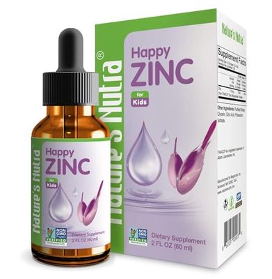 Nature&#39;s Nutra Happy Zinc, Premium Liquid Zinc for Baby, Infant, Kids and Children, TRAACS Chelate Zinc, High Bioavailability, Non-GMO, Kosher, 2 Fl. Oz (60ml)
