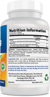 1 CAL MAG ZINC by Best Naturals - Essential Mineral Complex - Manufactured in a USA Based GMP Certified Facility and Third Party Tested for Purity. Guaranteed!!, 180 Tablets