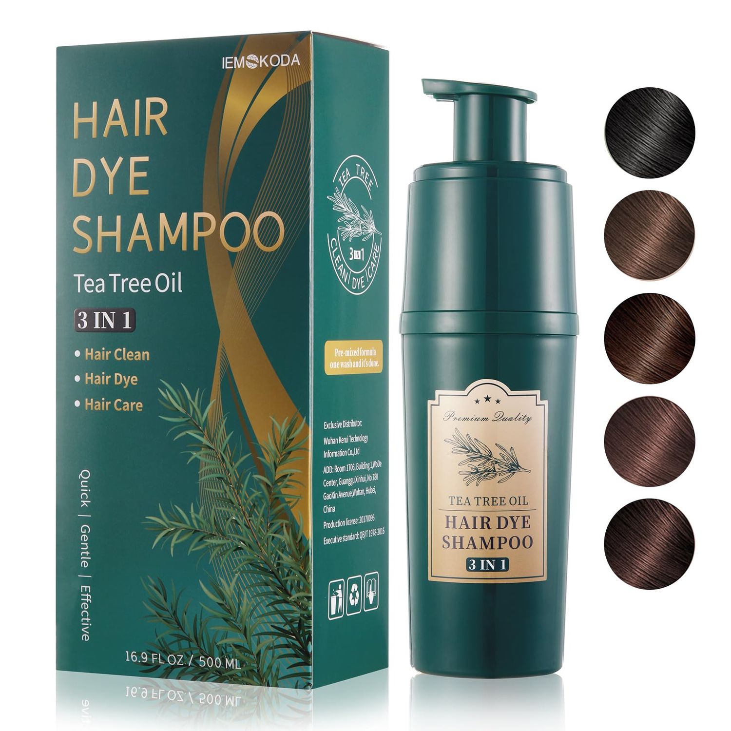 Yocisku Tea Tree Hair Dye Shampoo 3 in 1, Gray Hair Coverage, Long Lasting Hair Color, Shampoo Para Canas Mujer (Black)