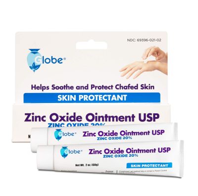 (2 Pack) Globe Zinc Oxide Ointment 20, 2 Ounce Tube (Total 4 oz) Advanced Skin Protection, For Diaper Rash, Relief From Poison Ivy, Sumac Oak, Protects From Wetness, Protects Chafed Skin