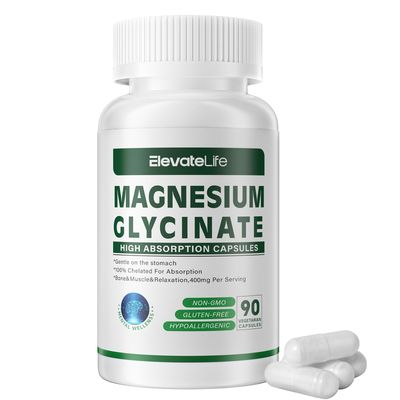 Magnesium Glycinate 400 MG per Serving 100 Chelated for High Absorption, Gentle On Stomach, Non-GMO, 90 Vegetarian Capsules