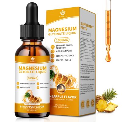 Magnesium Glycinate Liquid Drops. High Absorption Magnesium Liquid Supplement, with Cellulose Fiber, Vitamin B6, C, D, Zinc,for Sleep, Nerve, Energy, Muscle, Bone, Calm Digestion, 2 Fl oz