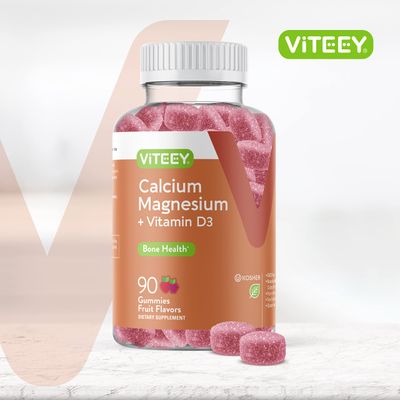 Calcium Gummies with Vitamin D3 Magnesium - Supports Bone Health, Immune Support, Energy and Muscle Function - Dietary Vitamin Supplements, for Men Woman and Teens, Chewable Fruit Flavored Gummy