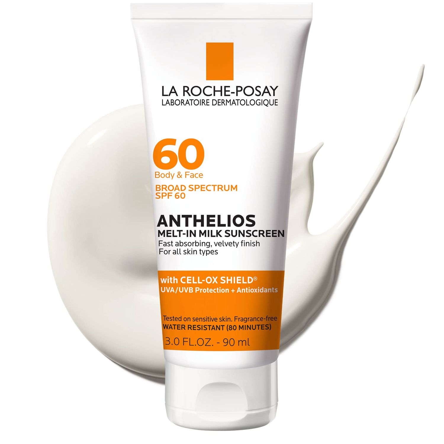 La Roche-Posay Anthelios Melt-In Milk Sunscreen SPF 60, Sunscreen For Body Face, Broad Spectrum SPF Antioxidants, Oil Free, Lightweight Fast Absorbing, Oxybenzone Free