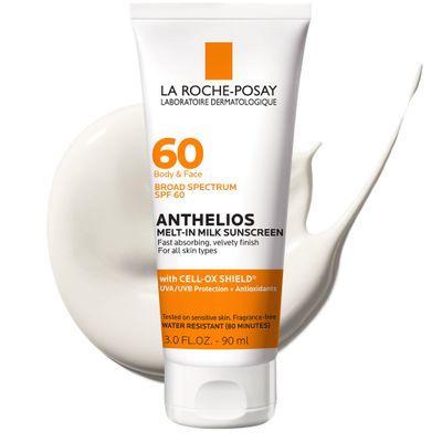La Roche-Posay Anthelios Melt-In Milk Sunscreen SPF 60, Sunscreen For Body Face, Broad Spectrum SPF Antioxidants, Oil Free, Lightweight Fast Absorbing, Oxybenzone Free