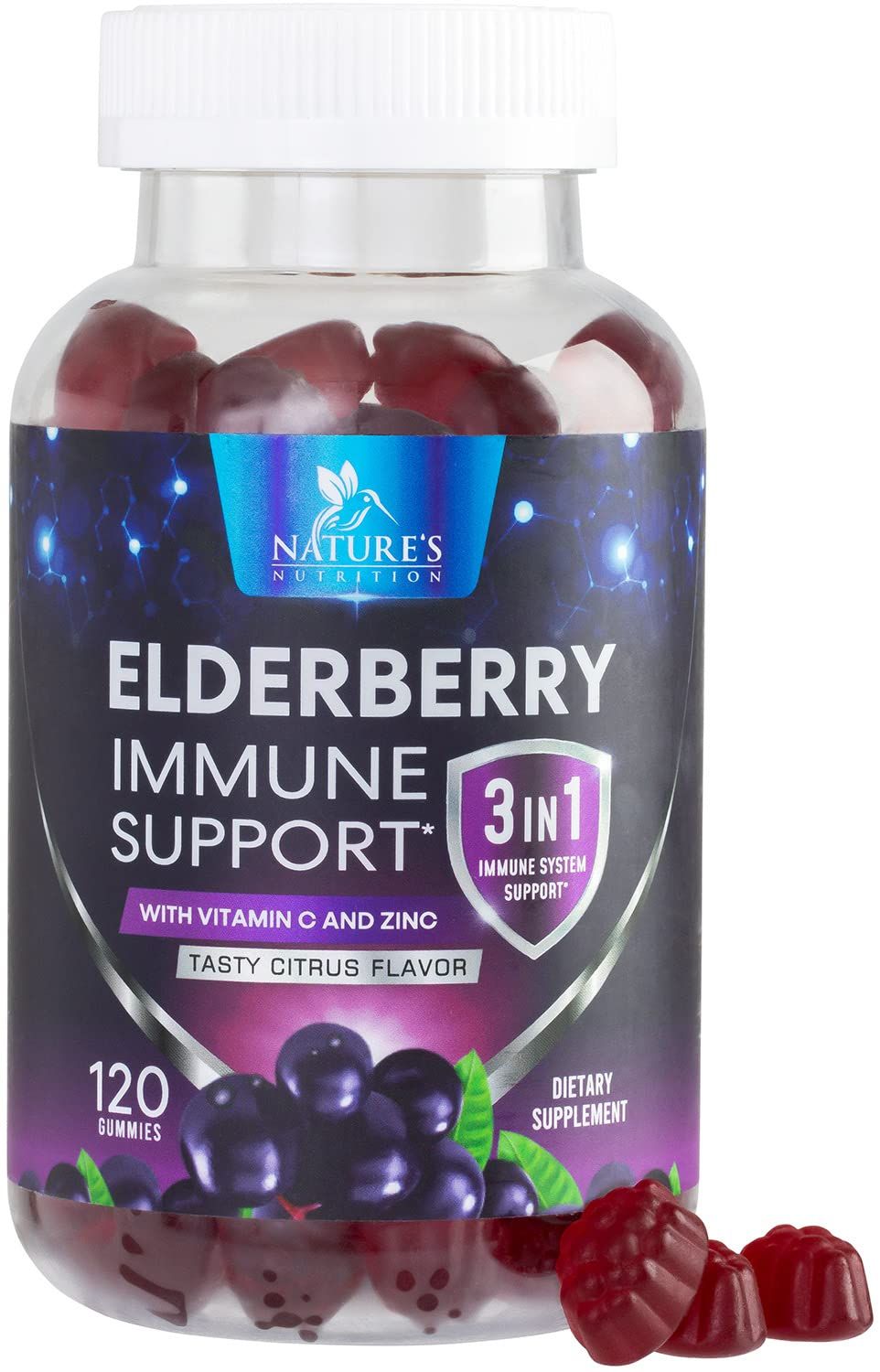 Sambucus Elderberry Immune Gummies, Daily Elderberry Immune Support Vitamins with Vitamin C, Vitamin D3, Zinc, Immune Support Gummy Vitamin Supplement, Black Elder berry for Adult Kid - 120 Gummies