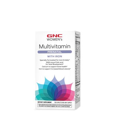GNC Women&#39;s Prenatal Multivitamin Formula with Iron Supports Pregnancy and Healthy Baby Development Essential Nutrients Folic Acid, Zinc, Calcium Plus B Vitamins 120 Caplets