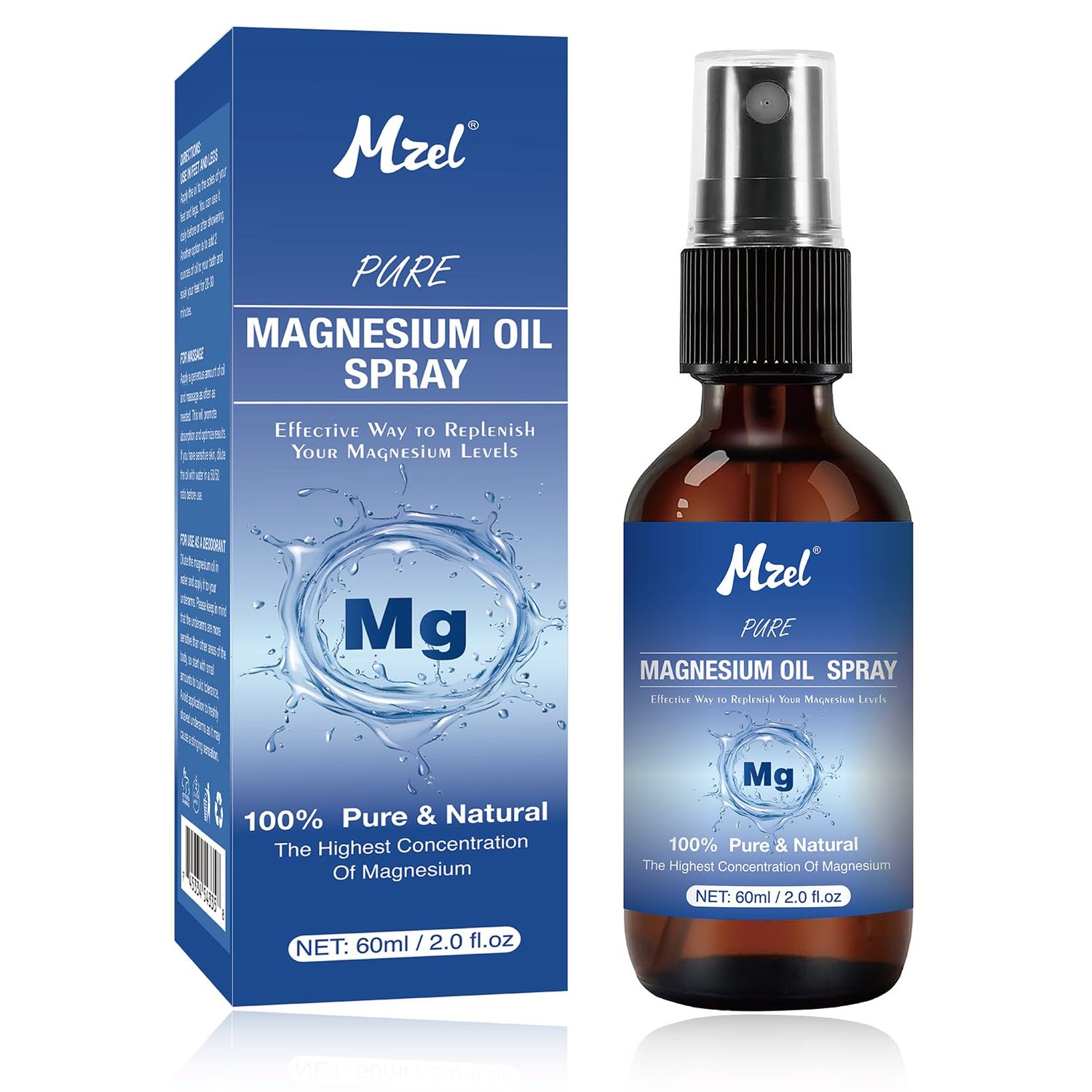 Pure Magnesium Oil Spray, Organic Magnesium Spray for Feet, Topical Magnesium Spray Glass Bottle,Nourish The Skin, Alleviate Hair Loss, Unclog Pores, 2 fl oz