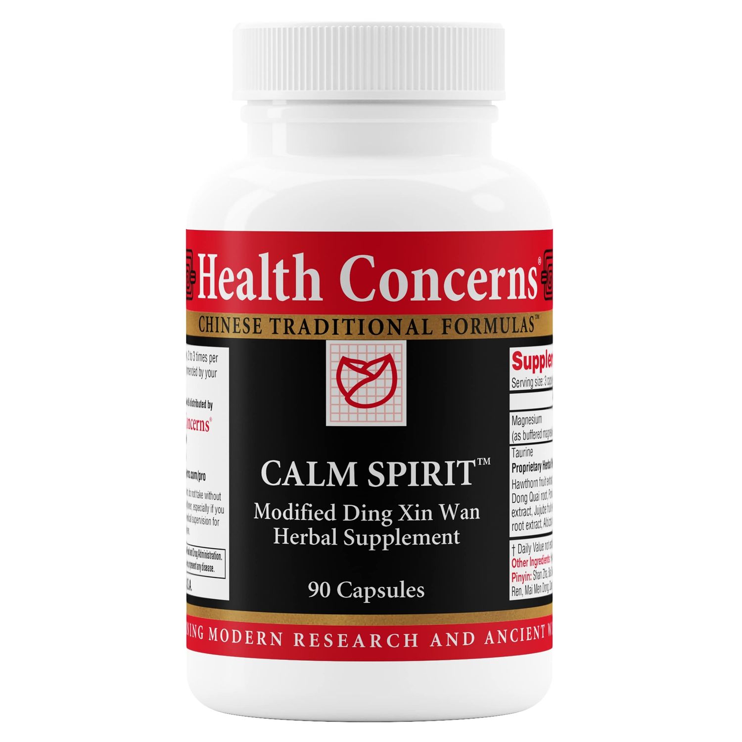 Health Concerns Calm Spirit - Stress Relief Supplement for Men Women - Herbal Calming Support - Eases Tension Nervousness - Magnesium, Hawthorn, Chinese Peony More - 90 Capsules
