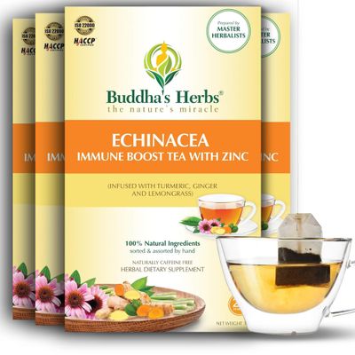 Premium Echinacea Tea with Zinc (Pack of 4, 88 Tea Bags) - Decaffeinated Healthy Tea for Immune Health - Organic Herbal Tea Bags wNatural Ingredients - Ideal Tea Gifts for Tea Lovers