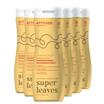 ATTITUDE Nourishing Shampoo for Curly Hair 3a - 3c with Moringa Oil, Vegan, Naturally Derived Ingredients, Provides Lightweight Moisture, 16 Fl Oz (Pack of 6)