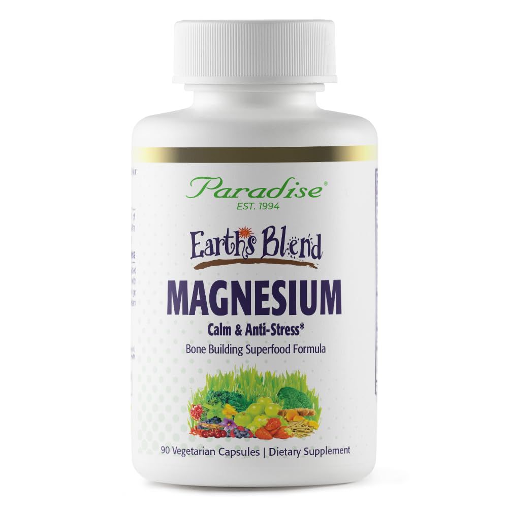 Paradise Herbs Earth&#39;s Blend Magnesium Supplement, Support Stress Relief, Sleep, Heart Health, Nerves, Muscles, Vegan, Non-GMO, Gluten Free, 90 Vegetarian Capsules