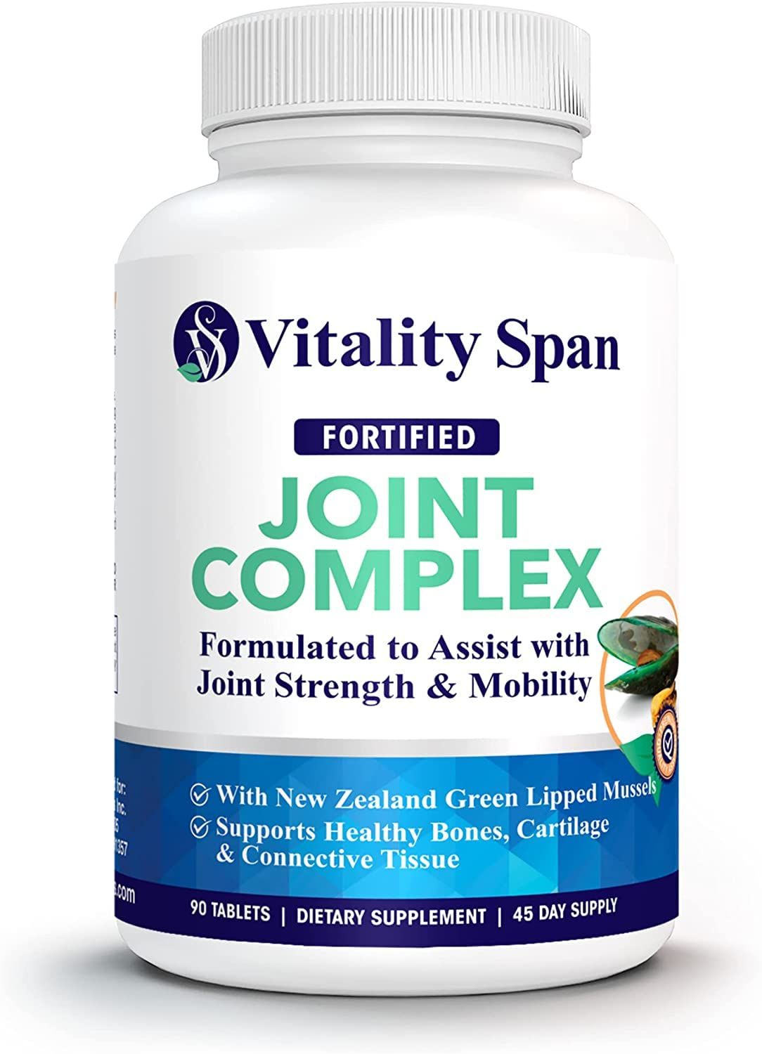 Vitality Span Advanced Joint Support and Relief, Antioxidants, Vitamins, Zinc, Copper and Green Lipped Mussel Extract, Made in USA, 90 Vegetable Tablets