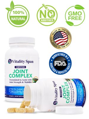 Vitality Span Advanced Joint Support and Relief, Antioxidants, Vitamins, Zinc, Copper and Green Lipped Mussel Extract, Made in USA, 90 Vegetable Tablets