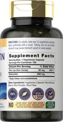 Carlyle Quercetin 500mg Capsules with 50mg Zinc 100 Count Non-GMO and Gluten Free Supplement