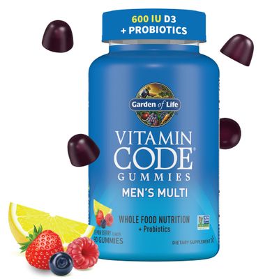 Garden of Life Men s Multivitamin Gummy:Vitamins C,D,E,BZinc for Energy,Stamina Stress,Probiotics for Digestive Immune Health,Vitamin Code,Non-GMO,Gluten-Free,90 Lemon Berry Gummies, 30 Day Count
