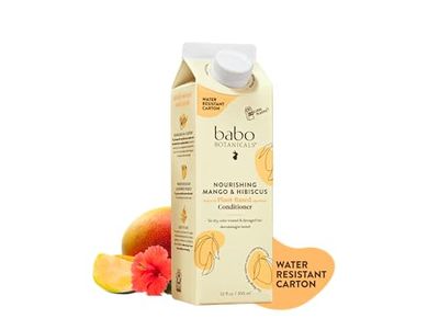 Babo Botanicals Nourishing Mango Hibiscus Conditioner - For Dry, Damaged, Color-Treated Hair - Moisturize Soften - Water-Resistant Carton 80 Less Plastic - Vegan - Silicone Free