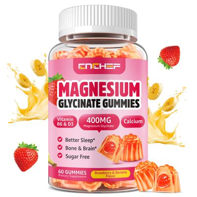 Double-Flavor Magnesium Glycinate Gummies 400MG, Sugar Free Magnesium Supplement Calm Sleep for Women Kids Adults with Vitamin D3, B6 and Calcium, Gluten Free Vegan Friendly, 60 Count