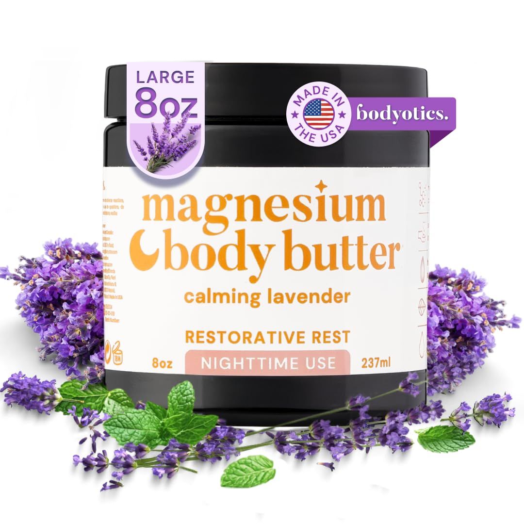 Bodyotics Magnesium Body Butter - Nighttime Magnesium Cream For Women, Pregnancy Postpartum Comfort (Calming Lavender Scent, 8oz)
