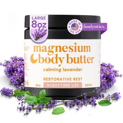 Bodyotics Magnesium Body Butter - Nighttime Magnesium Cream For Women, Pregnancy Postpartum Comfort (Calming Lavender Scent, 8oz)