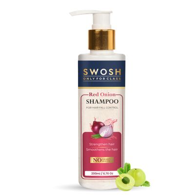 SWOSH Ayurvedic Red Onion Shampoo with Aloe Vera, Amla Onion Extract 200ML for Hair Cleansing - Suits All Skin Types Parabens Sulphate Free