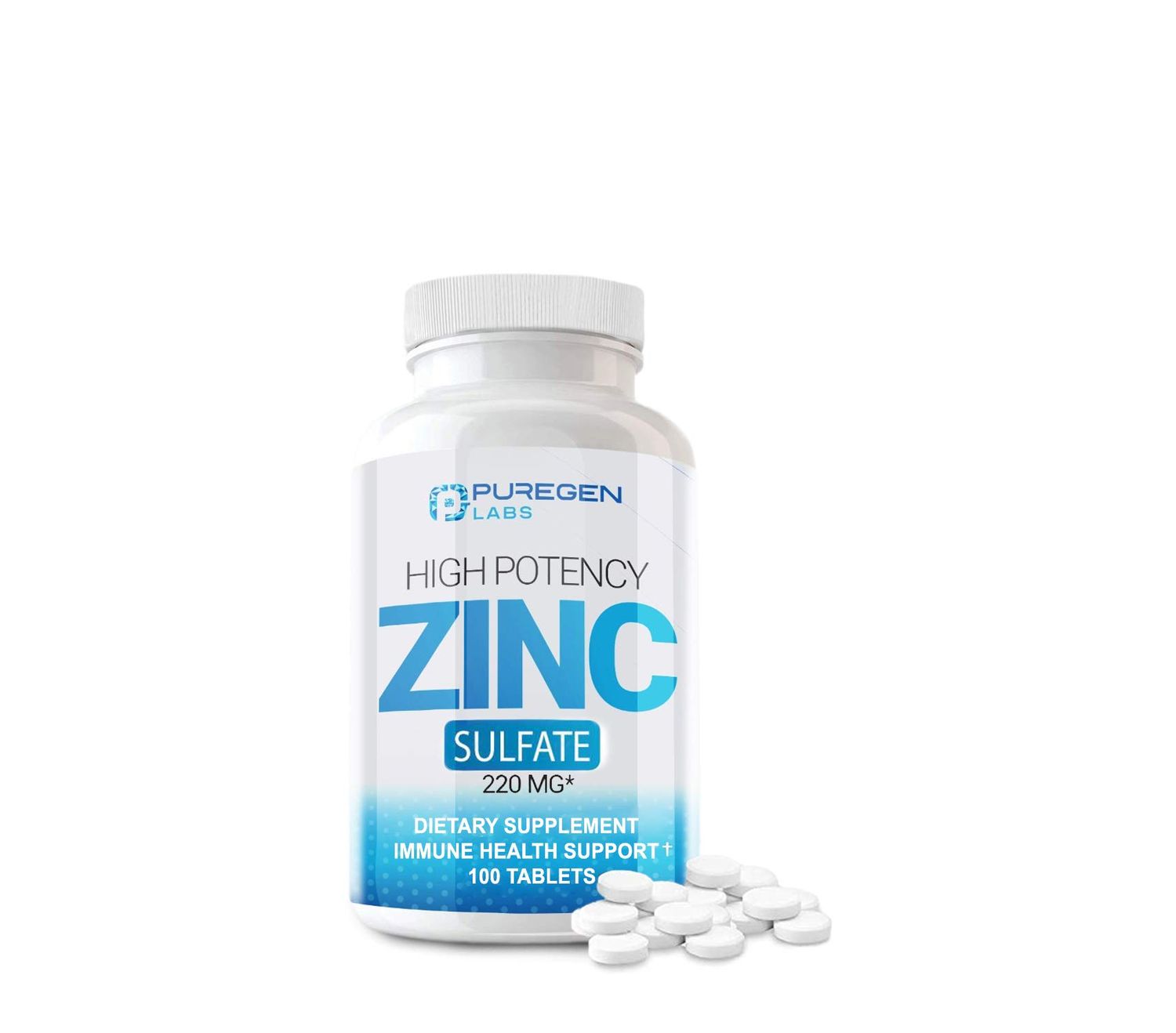 Zinc 220mg High Potency Supplement - Zinc Sulfate for Immune Support System 100 Tablets