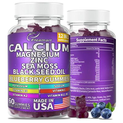 Calcium Magnesium Zinc Supplement Gummies Sugar Free for Women and Men Calcium Gummies Supplement Bone Immune Support Made in USA 60 Counts Blueberry Flavor