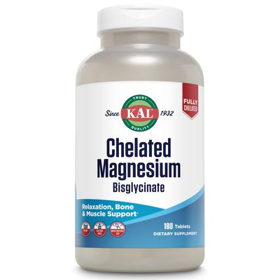 KAL Chelated Magnesium Bisglycinate, Magnesium Supplement for Relaxation, Bone Health, Nerve Muscle Function Support, High Absorption, Gentle Digestion, Vegan, Gluten Free, 60 Servings, 180 Tablets