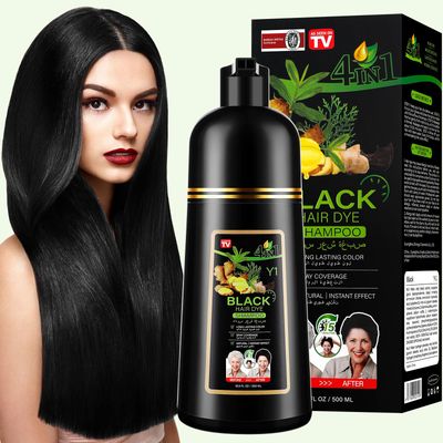 Yiciani Black Hair Color Shampoo for Gray Hair, 3 in 1 Black Hair Dye Shampoo Natural Ingredients Champu Con Tinte Para Canas Hair Color Shampoo for Women Men (500ML17.6 Fl Oz)