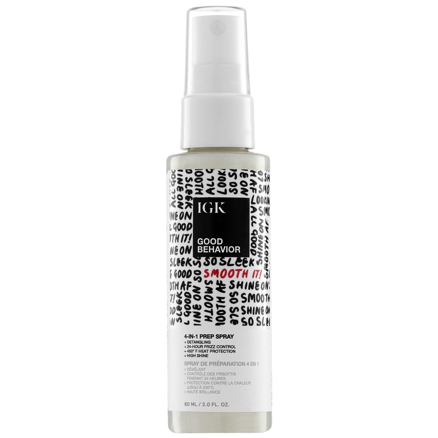 IGK GOOD BEHAVIOR 4-in-1 Prep Spray Travel Leave In Detangle Heat Protectant Vegan Cruelty Free 2 Oz