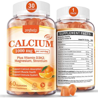 1000 mg Calcium Citrate Supplement Gummies for Adults - Calcium Gummies with Vitamin D3, K2, Magnesium, Strontium for Women, Men - Support Calcium Absorption Immune System