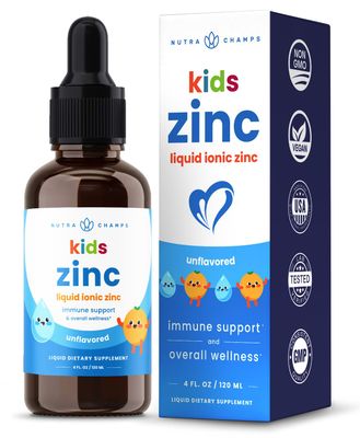 NutraChamps Liquid Zinc Drops for Kids, Ionic Zinc Drops Enhanced with Vitamin C for Children, Sugar-Free Zinc Liquid 4 oz, Vegan Non-GMO, Tangerine, 60 Servings, 2 Month Supply
