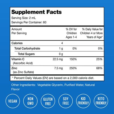 NutraChamps Liquid Zinc Drops for Kids, Ionic Zinc Drops Enhanced with Vitamin C for Children, Sugar-Free Zinc Liquid 4 oz, Vegan Non-GMO, Tangerine, 60 Servings, 2 Month Supply