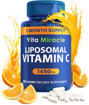 Liposomal Vitamin C 1450mg - 180 Capsules Ultra Absorption Ascorbic Acid VIT C Supports Immune System Fat Soluble Antioxidant Collagen Booster Compare to Vitamin C 1000mg or 500mg Non-GMO Vegan