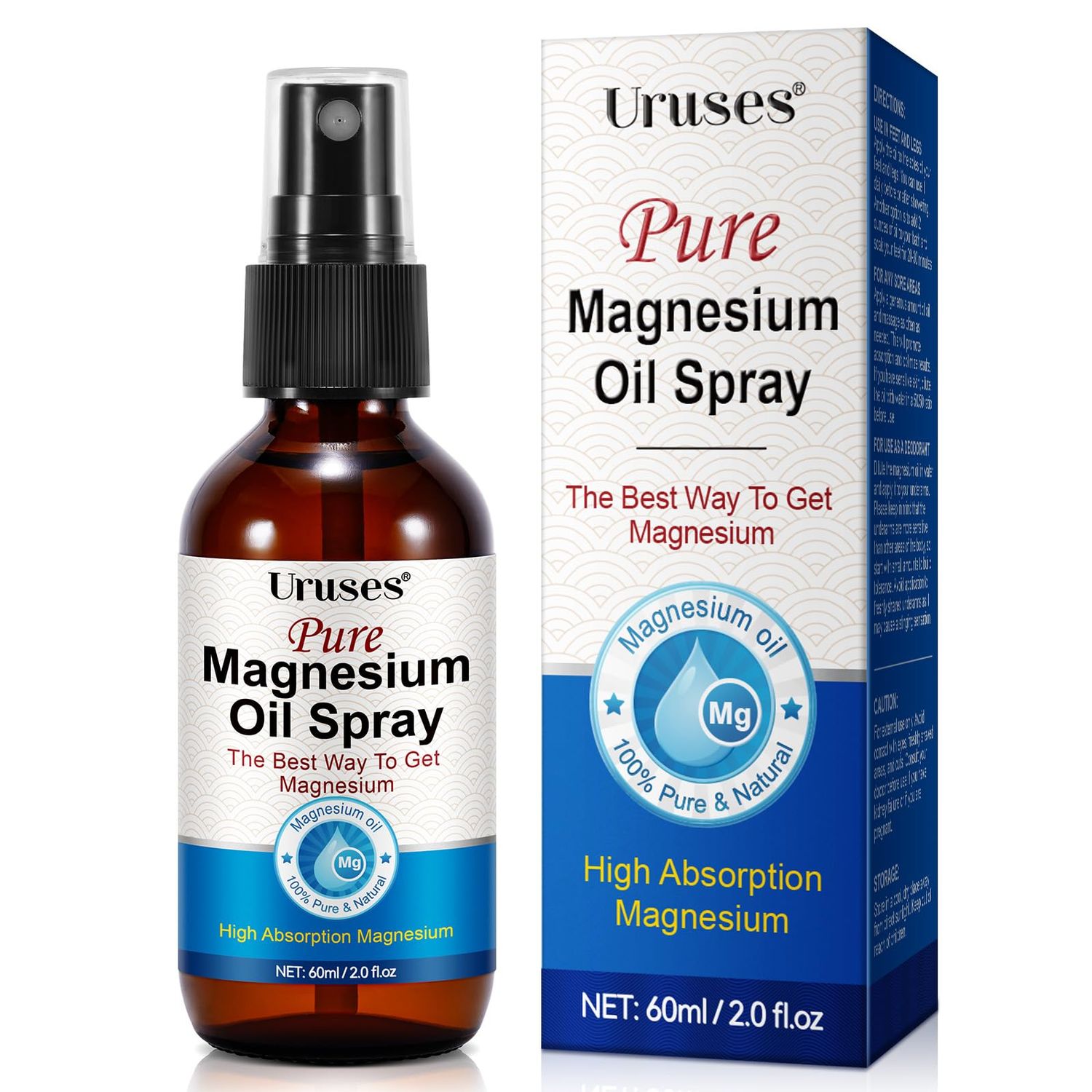 Generic Pure Magnesium Oil Spray for Feet Body, Topical Magnesium Spray, Glass Bottle Magnesium Spray for Feet, Magnesium Chloride Brine, Easy to Absortion -2.02fl.oz