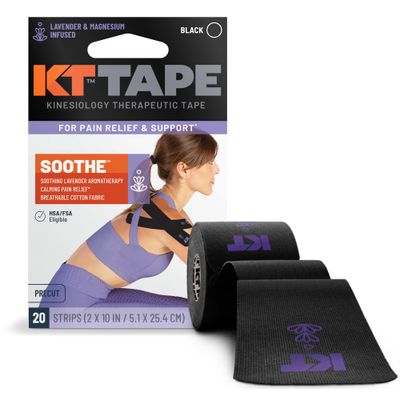 KT Tape, Soothe Tape, Lavender Magnesium Infused Kinesiology Tape, 20 Count, 10&quot; Precut Strips