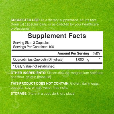 DEAL SUPPLEMENT Quercetin 1,000mg Per Serving, 300 Capsules - Healthy Immune Support Supplements, High Bioavailable Flavonoids, Natural Antioxidant - Non-GMO, Soy Free, No Gluten