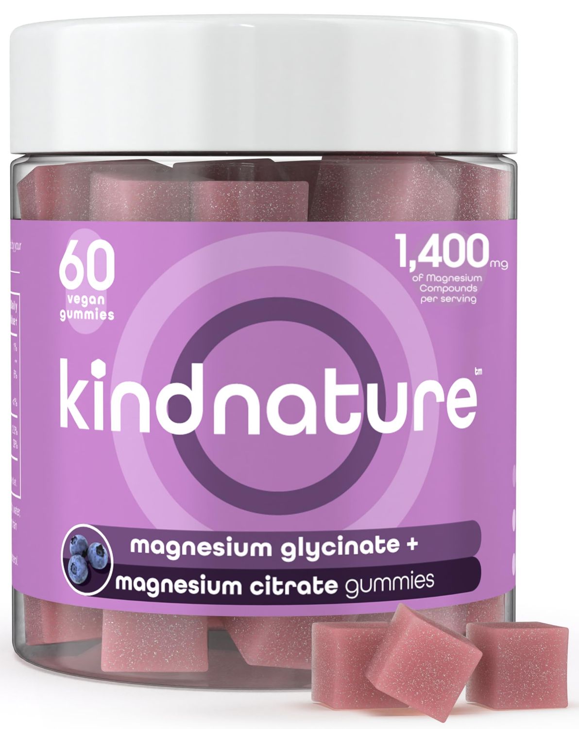 Kind Nature Magnesium Glycinate Citrate Gummies - Calm Magnesium Complex for Sleep, Stress, Cramps Digestion - Chewable Vegan Magnesium Supplement for Women, Teens, Adults - 60 Ct