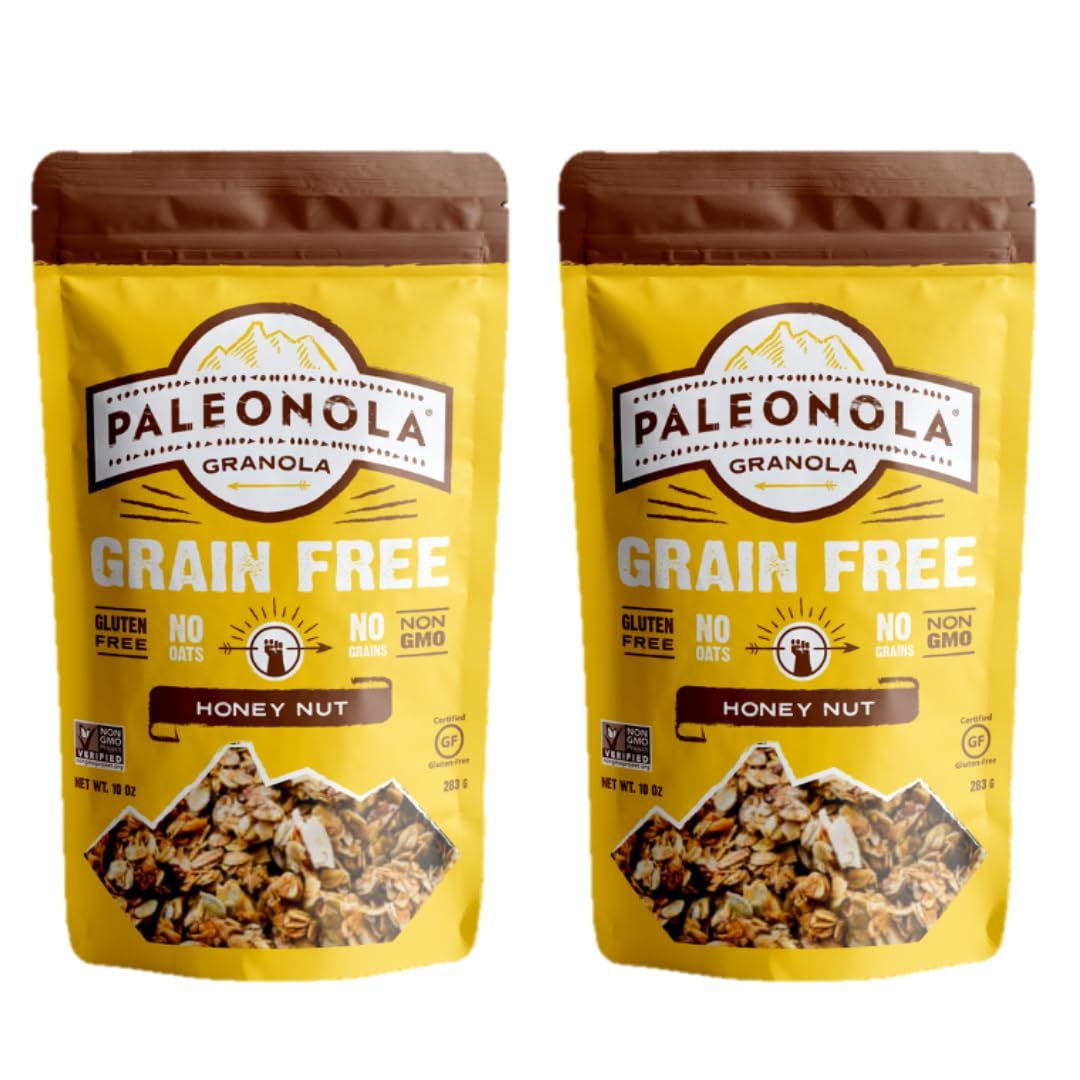 Paleonola - Grain Free Granola Honey Nut Flavor 2-Pack - Non-GMO, Grain, Soy, Gluten, Dairy Free - Low Carb Protein Snack For A Healthy Breakfast