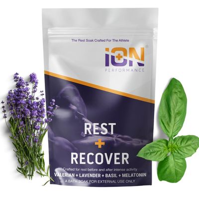 iON Rest Recover Bath Soak wLavender Melatonin Rest and Recover with Valerian Root, Frankincense, Magnesium 16 Oz Crafted for Athletes
