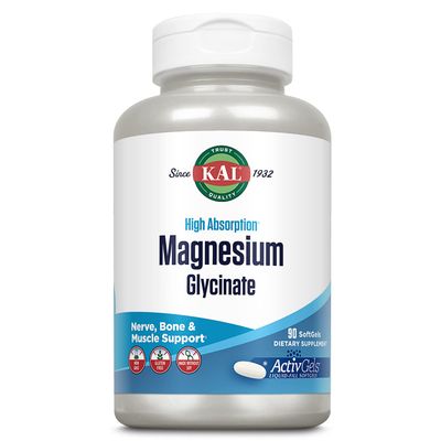 KAL Magnesium Glycinate ActivGels 315mg, High Absorption Magnesium Supplement for Muscle, Nerve Bone Health Support, Non-GMO, Gluten Free, 30 Servings, 90 Softgels