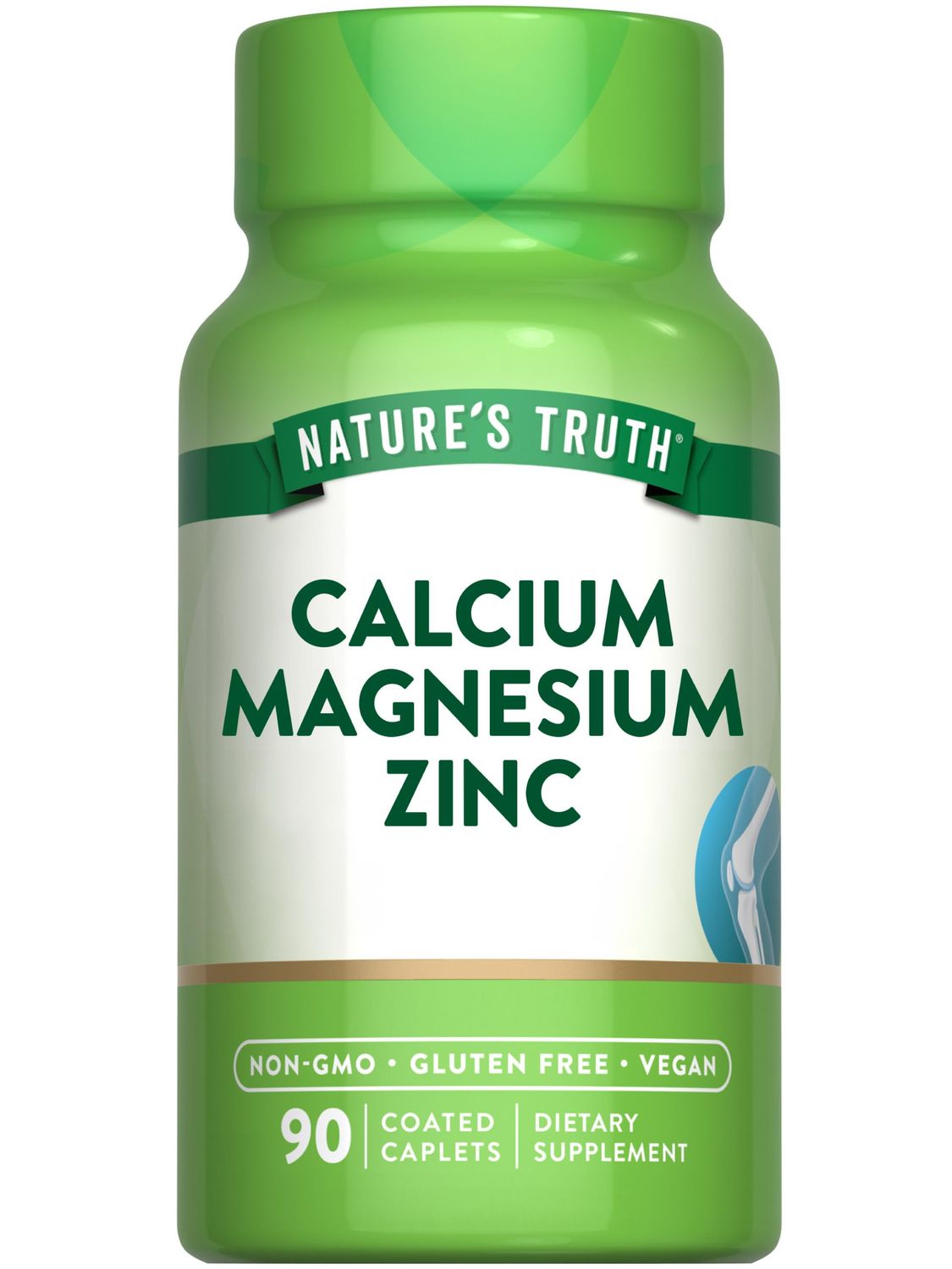 Nature&#39;s Truth Calcium Magnesium Zinc 90 Coated Caplets Vegan, Non-GMO, and Gluten Free Supplement