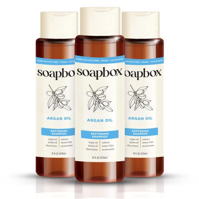 Soapbox Shampoo, Vegan Cruelty Free Hydrating Shampoo with Argan Oil with Shea Butter, Color Safe, Paraben and Harsh Sulfate Free All Natural Hair Cleanser, 16oz (Pack of 3)