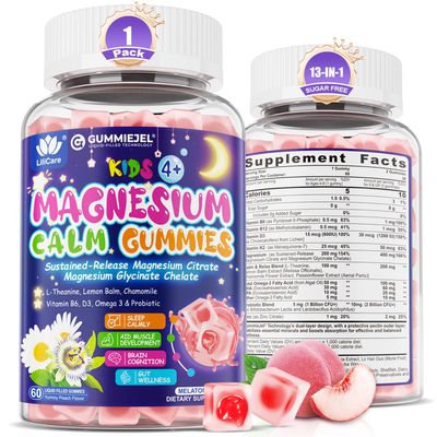 Magnesium Glycinate Gummies for Kids 4 Magnesium Citrate, Melatonin Free-Kids Magnesium Supplement wL-Theanine, Omega 3, D3 K2, B6 B12, for Zzz, Relaxation, Muscle, Brain Gut, Sugar Free 60 Cts