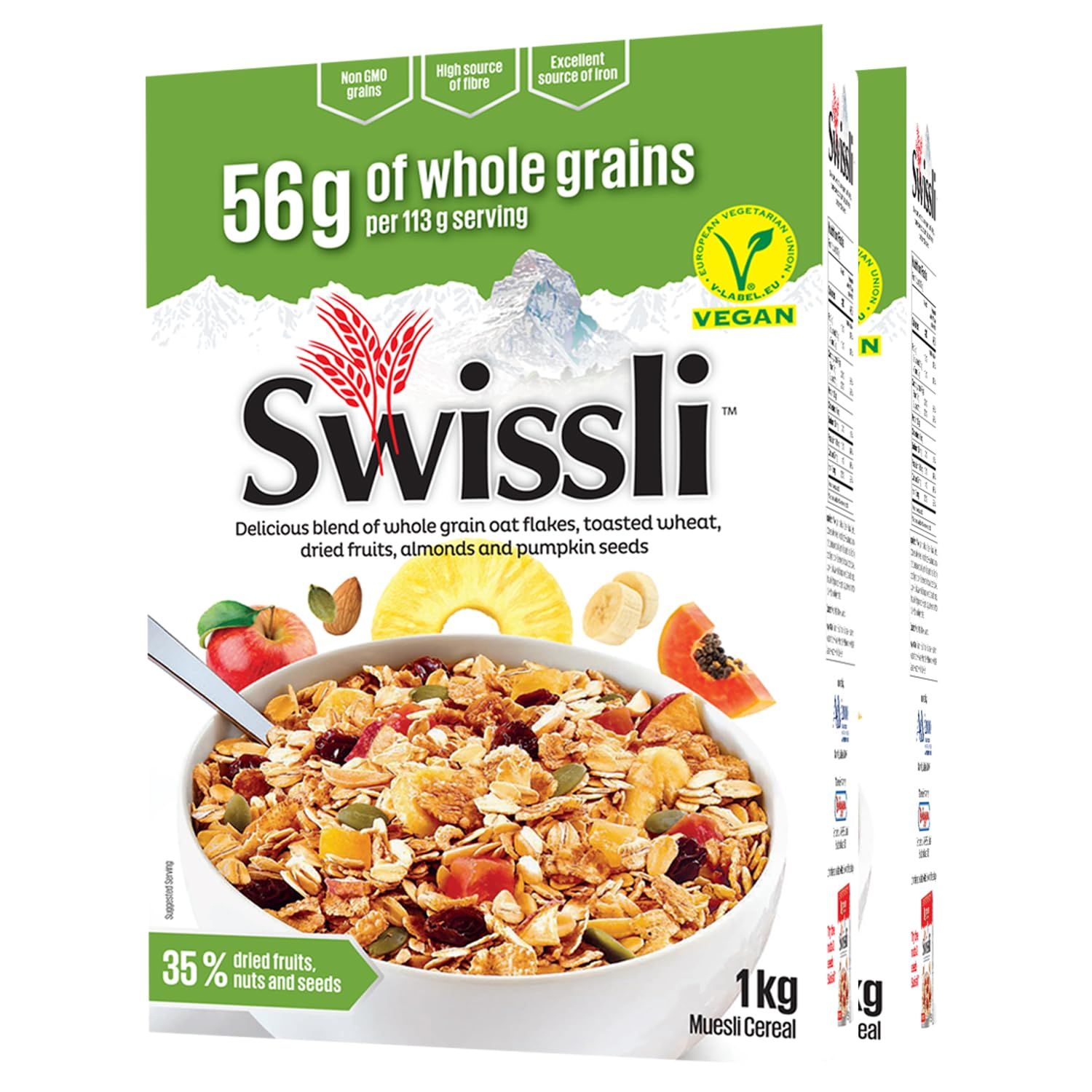 Swissli Muesli 35 Fruit Nuts - 1kg35 Ounce Boxes - 2 Pack - NON GMOAuthentic European Made MuesliVEGAN