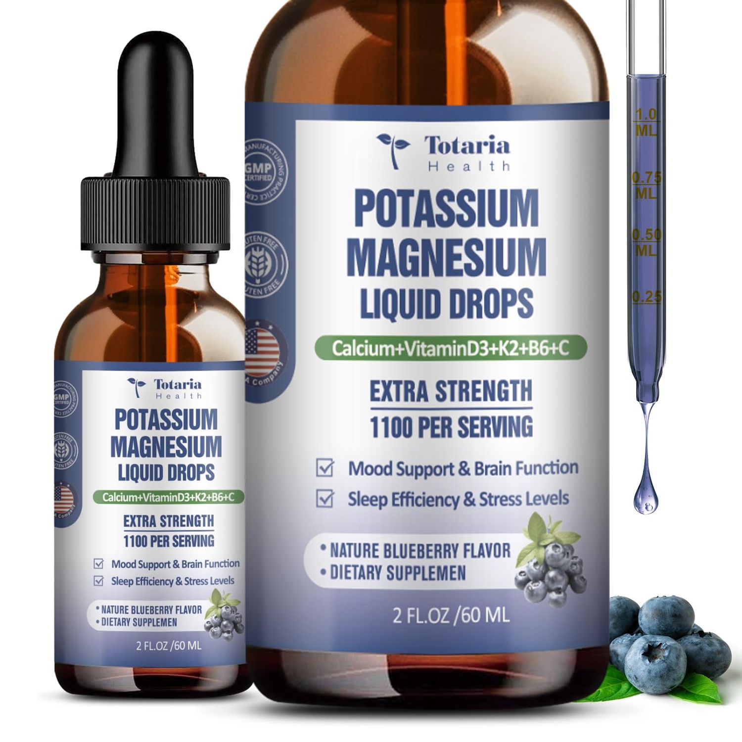 (2 Packs) Potassium Magnesium Supplement Liquid Drops - 200mg Potassium 600mg Triple Complex Magnesium Glycinate Liquid Citrate Oil High Absorption Potasio Support Bone, Muscle, Leg Cramps