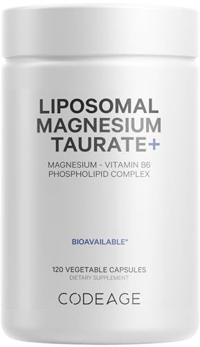 Codeage Liposomal Magnesium Taurate Supplement - Magnesium from Magnesium Taurate, Vitamin B6 as Pyridoxal 5-Phosphate, 2-Month Supply - Liposomal Delivery, Vegan, Non-GMO, Gluten-Free, 120 Capsules