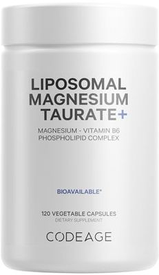 Codeage Liposomal Magnesium Taurate Supplement - Magnesium from Magnesium Taurate, Vitamin B6 as Pyridoxal 5-Phosphate, 2-Month Supply - Liposomal Delivery, Vegan, Non-GMO, Gluten-Free, 120 Capsules
